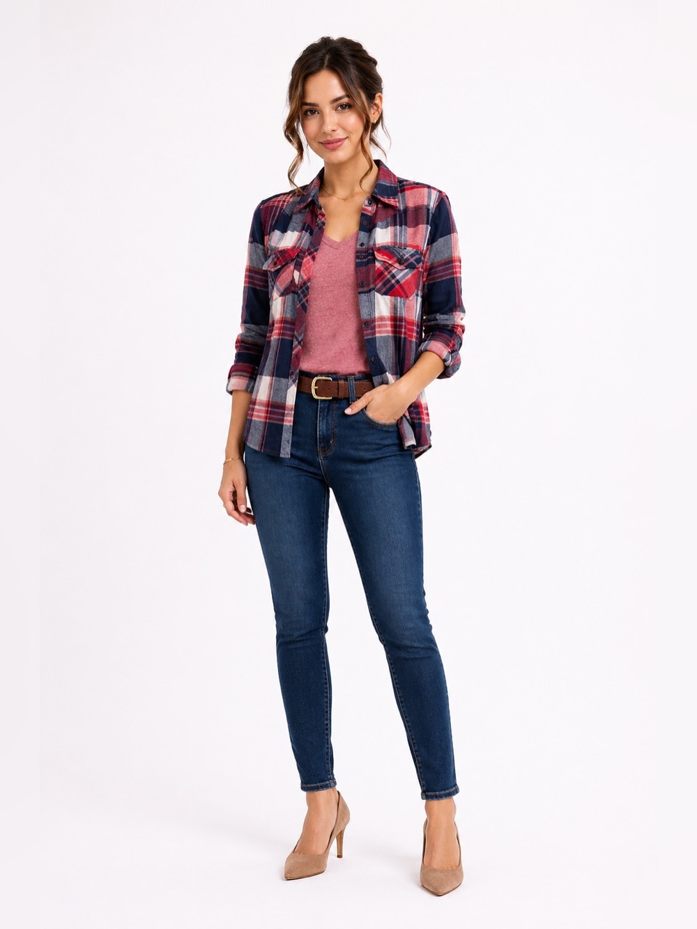 Beachlunchlounge Navy and Red Plaid Top